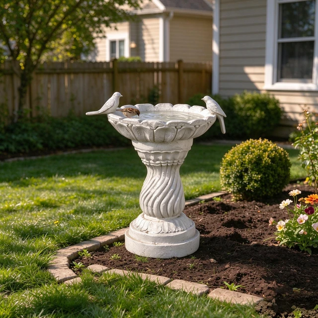Alt view image 3 of 7 - 16.5 Inch Garden Bird Bath Statue, Magnesium Oxide Pedestal Birdbath Outdoor Bird Water Bowl with Sculpture Yard Lawn