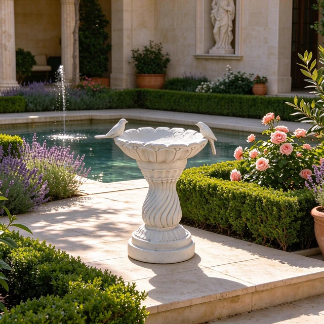 Main image of 16.5 Inch Garden Bird Bath Statue, Magnesium Oxide Pedestal Birdbath Outdoor Bird Water Bowl with Sculpture Yard Lawn