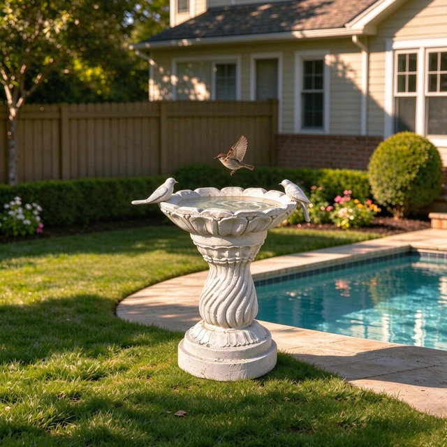 Alt view image 4 of 7 - 16.5 Inch Garden Bird Bath Statue, Magnesium Oxide Pedestal Birdbath Outdoor Bird Water Bowl with Sculpture Yard Lawn
