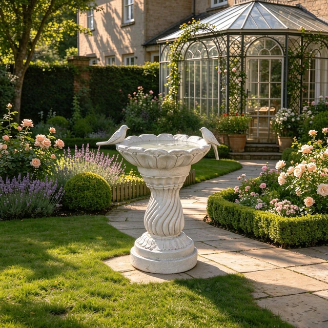 Alt view image 5 of 7 - 16.5 Inch Garden Bird Bath Statue, Magnesium Oxide Pedestal Birdbath Outdoor Bird Water Bowl with Sculpture Yard Lawn