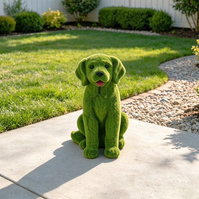Alt view image 2 of 7 - 13.7 Inch Garden Statue, Flocked Dog Figurine Resin Grass Effect Puppy Sculpture Yard Lawn Patio Landscape Ornament