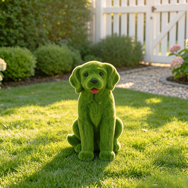 Main image of 13.7 Inch Garden Statue, Flocked Dog Figurine Resin Grass Effect Puppy Sculpture Yard Lawn Patio Landscape Ornament