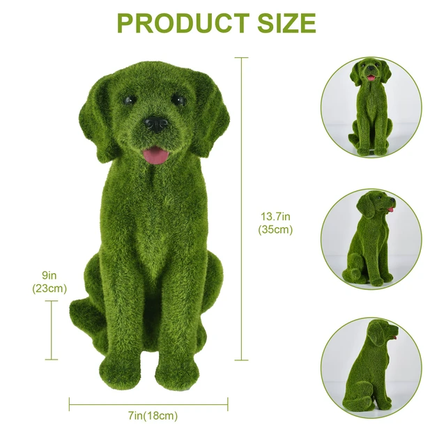 Alt view image 6 of 7 - 13.7 Inch Garden Statue, Flocked Dog Figurine Resin Grass Effect Puppy Sculpture Yard Lawn Patio Landscape Ornament