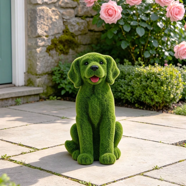 Alt view image 4 of 7 - 13.7 Inch Garden Statue, Flocked Dog Figurine Resin Grass Effect Puppy Sculpture Yard Lawn Patio Landscape Ornament