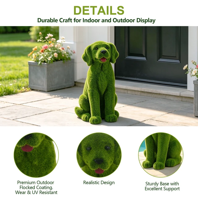 Alt view image 7 of 7 - 13.7 Inch Garden Statue, Flocked Dog Figurine Resin Grass Effect Puppy Sculpture Yard Lawn Patio Landscape Ornament
