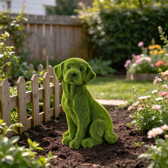 Main image of 13.4 Inch Garden Statue, Flocked Dog Figurine Resin Grass Effect Puppy Sculpture Yard Lawn Patio Flower Bed Landscape