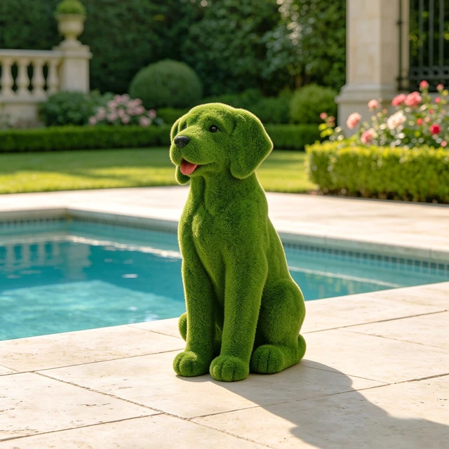 Alt view image 5 of 7 - 13.7 Inch Garden Statue, Flocked Dog Figurine Resin Grass Effect Puppy Sculpture Yard Lawn Patio Landscape Ornament