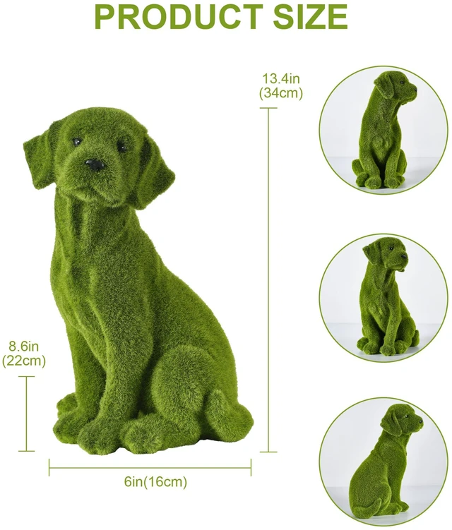 Alt view image 6 of 7 - 13.4 Inch Garden Statue, Flocked Dog Figurine Resin Grass Effect Puppy Sculpture Yard Lawn Patio Flower Bed Landscape