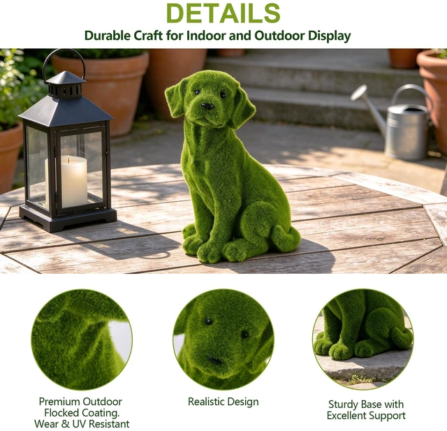 Alt view image 7 of 7 - 13.4 Inch Garden Statue, Flocked Dog Figurine Resin Grass Effect Puppy Sculpture Yard Lawn Patio Flower Bed Landscape