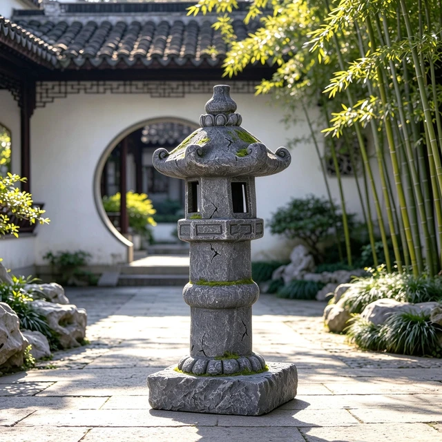 Main image of Magnesium Oxide Solar Pagoda Garden Statue with LED, Oriental Tower Lantern Outdoor Yard Patio Decor Ornament Gift