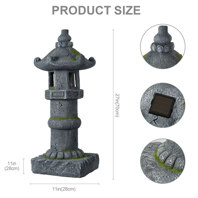 Alt view image 3 of 7 - Magnesium Oxide Solar Pagoda Garden Statue with LED, Oriental Tower Lantern Outdoor Yard Patio Decor Ornament Gift