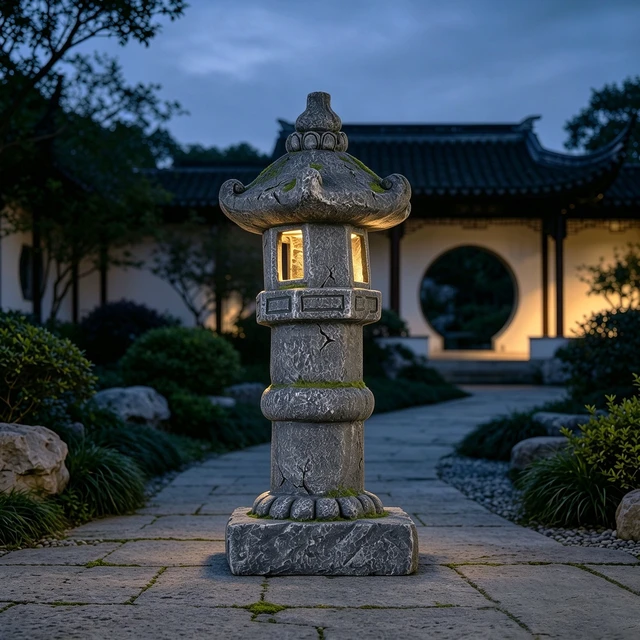 Alt view image 5 of 7 - Magnesium Oxide Solar Pagoda Garden Statue with LED, Oriental Tower Lantern Outdoor Yard Patio Decor Ornament Gift