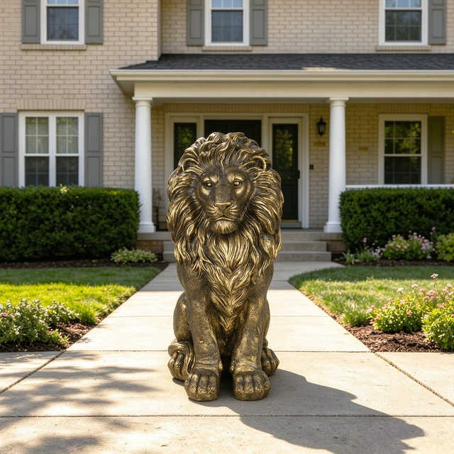 Alt view image 2 of 7 - 24.61 Inch Outdoor Lion Statue, Magnesium Oxide Composite Animal Sculpture Statue Decor for Front Door Yard Patio