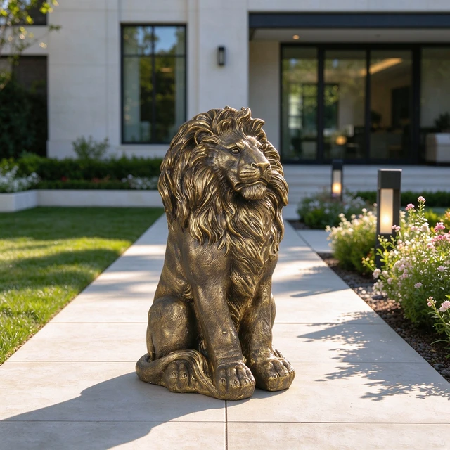 Alt view image 4 of 7 - 24.61 Inch Outdoor Lion Statue, Magnesium Oxide Composite Animal Sculpture Statue Decor for Front Door Yard Patio