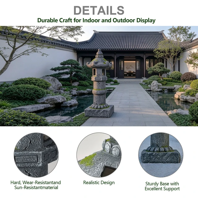 Alt view image 7 of 7 - Magnesium Oxide Solar Pagoda Garden Statue with LED, Oriental Tower Lantern Outdoor Yard Patio Decor Ornament Gift