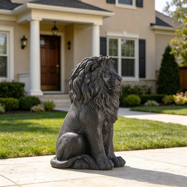 Alt view image 3 of 7 - 24.61 Inch Sitting Lion Statue, Magnesium Oxide Composite Animal Sculpture Statue Decor for Front Door Yard Patio