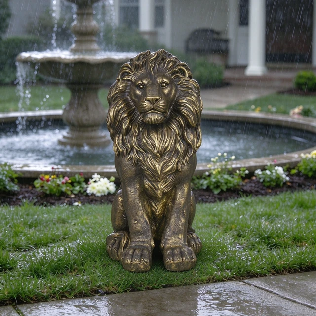 Alt view image 5 of 7 - 24.61 Inch Outdoor Lion Statue, Magnesium Oxide Composite Animal Sculpture Statue Decor for Front Door Yard Patio