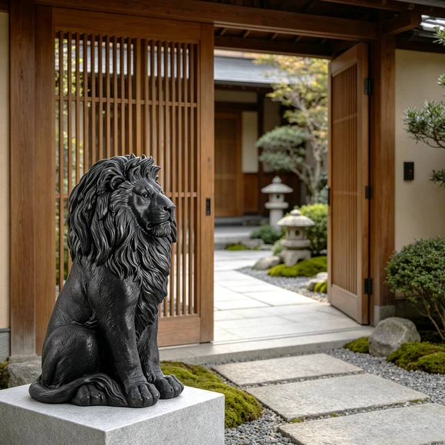 Alt view image 2 of 7 - 24.61 Inch Sitting Lion Statue, Magnesium Oxide Composite Animal Sculpture Statue Decor for Front Door Yard Patio