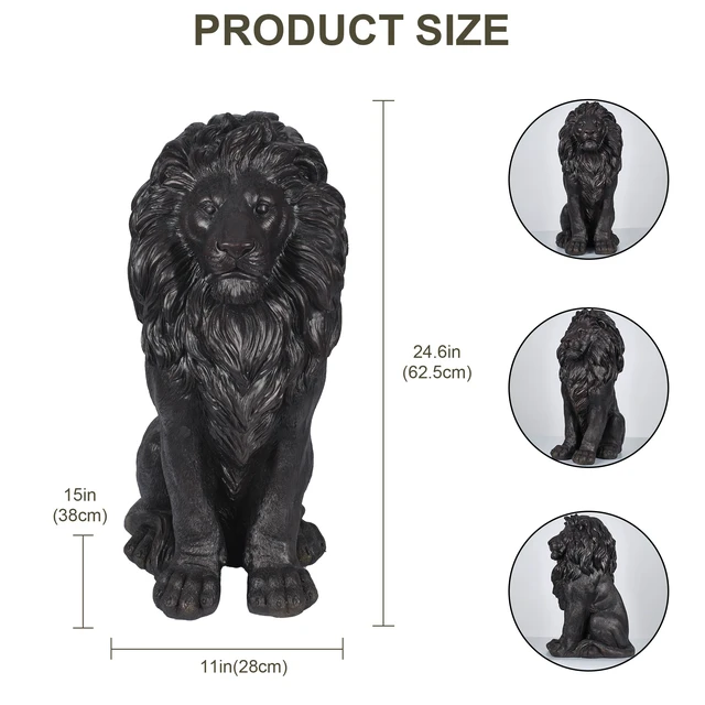 Alt view image 6 of 7 - 24.61 Inch Sitting Lion Statue, Magnesium Oxide Composite Animal Sculpture Statue Decor for Front Door Yard Patio