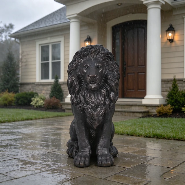 Alt view image 4 of 7 - 24.61 Inch Sitting Lion Statue, Magnesium Oxide Composite Animal Sculpture Statue Decor for Front Door Yard Patio