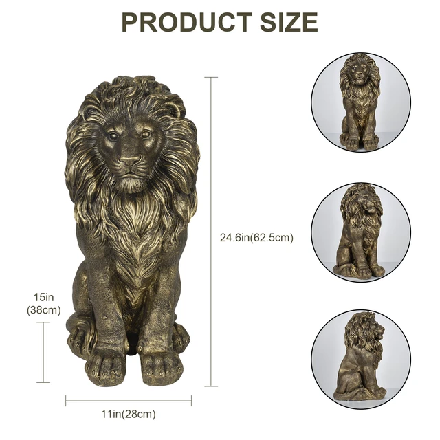 Alt view image 6 of 7 - 24.61 Inch Outdoor Lion Statue, Magnesium Oxide Composite Animal Sculpture Statue Decor for Front Door Yard Patio