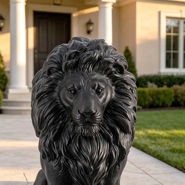 Alt view image 5 of 7 - 24.61 Inch Sitting Lion Statue, Magnesium Oxide Composite Animal Sculpture Statue Decor for Front Door Yard Patio