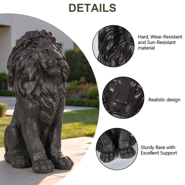 Alt view image 7 of 7 - 24.61 Inch Sitting Lion Statue, Magnesium Oxide Composite Animal Sculpture Statue Decor for Front Door Yard Patio