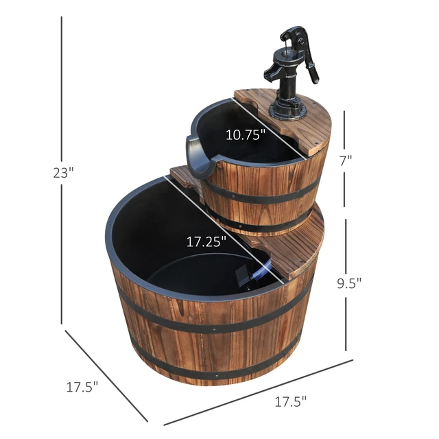 Alt view image 5 of 7 - Freestanding Fountain with 2 Tier Waterfall Barrel, Electric Pump for Garden Decor Lawn, Carbon, Plastic, Water