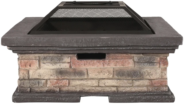 Alt view image 2 of 7 - 29 Inch Square Fire Pit, Stone Gray, Magnesium Oxide, Outdoor Heating