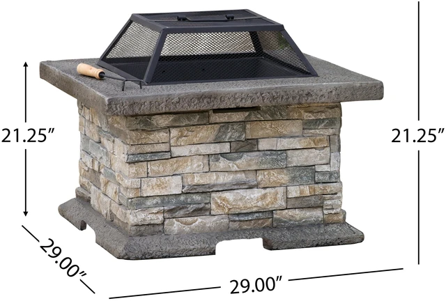 Alt view image 4 of 7 - 28 Inch Square Fire Pit, Stone Gray, Magnesium Oxide, Outdoor Heating