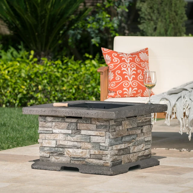 Alt view image 5 of 7 - 28 Inch Square Fire Pit, Stone Gray, Magnesium Oxide, Outdoor Heating