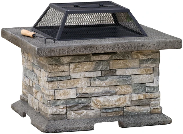 Alt view image 3 of 7 - 28 Inch Square Fire Pit, Stone Gray, Magnesium Oxide, Outdoor Heating