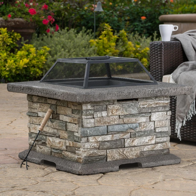 Main image of 28 Inch Square Fire Pit, Stone Gray, Magnesium Oxide, Outdoor Heating