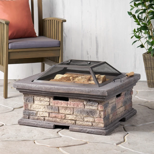Alt view image 4 of 7 - 29 Inch Square Fire Pit, Stone Gray, Magnesium Oxide, Outdoor Heating