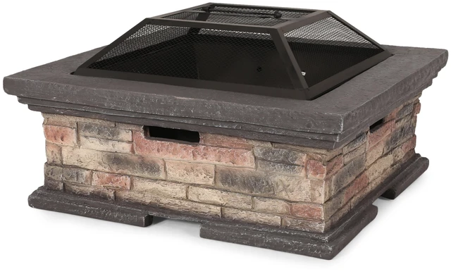 Alt view image 6 of 7 - 29 Inch Square Fire Pit, Stone Gray, Magnesium Oxide, Outdoor Heating