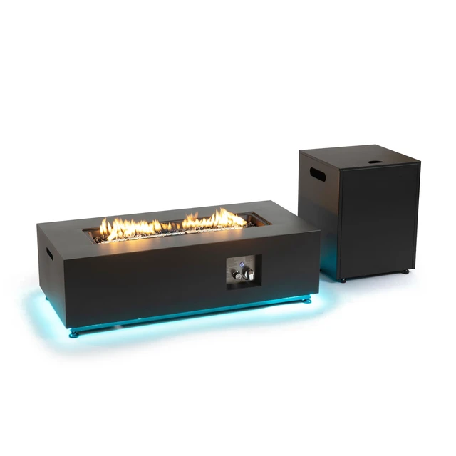Alt view image 7 of 7 - Rectangular Metal LED Firetable, Black, Aluminium, Outdoor Heating