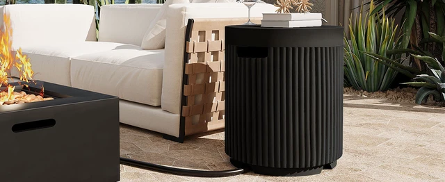 Alt view image 3 of 7 - Outdoor Round Propane Tank Cover Table with Vertical Fluted Design, Cylinder Propane Tank Hideaway for 20 lb Gas 16.93