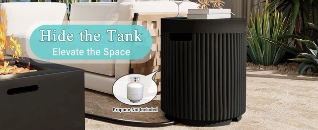 Alt view image 2 of 7 - Outdoor Round Propane Tank Cover Table with Vertical Fluted Design, Cylinder Propane Tank Hideaway for 20 lb Gas 16.93