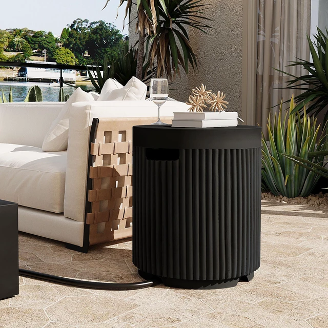 Main image of Outdoor Round Propane Tank Cover Table with Vertical Fluted Design, Cylinder Propane Tank Hideaway for 20 lb Gas 16.93