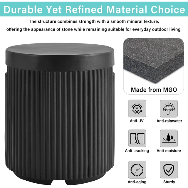 Alt view image 4 of 7 - Outdoor Round Propane Tank Cover Table with Vertical Fluted Design, Cylinder Propane Tank Hideaway for 20 lb Gas 16.93