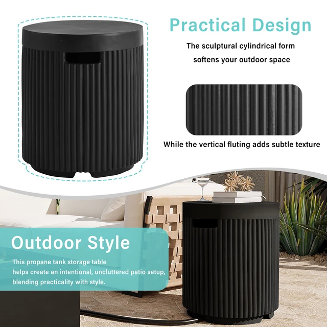Alt view image 6 of 7 - Outdoor Round Propane Tank Cover Table with Vertical Fluted Design, Cylinder Propane Tank Hideaway for 20 lb Gas 16.93