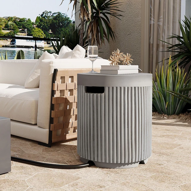 Main image of Outdoor Round Propane Tank Cover Table with Vertical Fluted Design, Cylinder Propane Tank Hideaway for 20 lb Gas 16.93