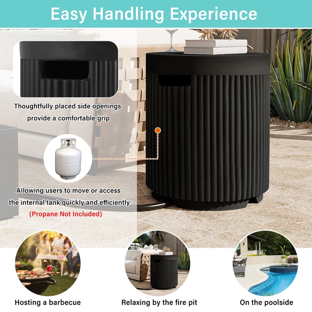 Alt view image 7 of 7 - Outdoor Round Propane Tank Cover Table with Vertical Fluted Design, Cylinder Propane Tank Hideaway for 20 lb Gas 16.93