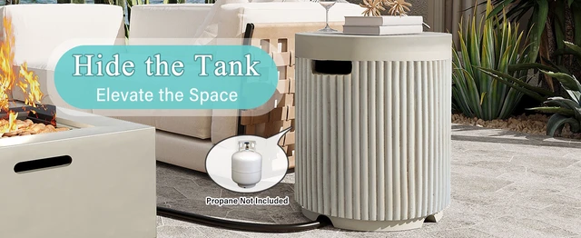 Alt view image 2 of 7 - Outdoor Round Propane Tank Cover Table with Vertical Fluted Design, Cylinder Propane Tank Hideaway for 20 lb Gas 16.93