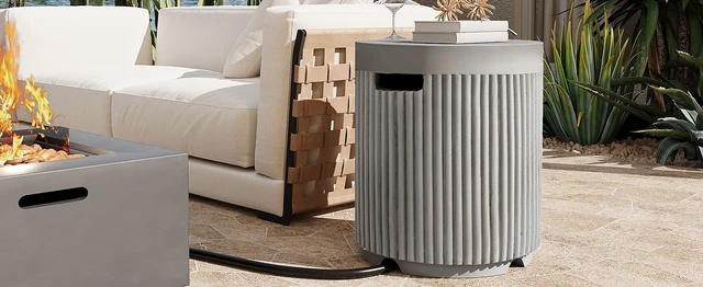 Alt view image 3 of 7 - Outdoor Round Propane Tank Cover Table with Vertical Fluted Design, Cylinder Propane Tank Hideaway for 20 lb Gas 16.93