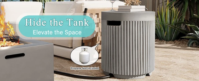 Alt view image 2 of 7 - Outdoor Round Propane Tank Cover Table with Vertical Fluted Design, Cylinder Propane Tank Hideaway for 20 lb Gas 16.93