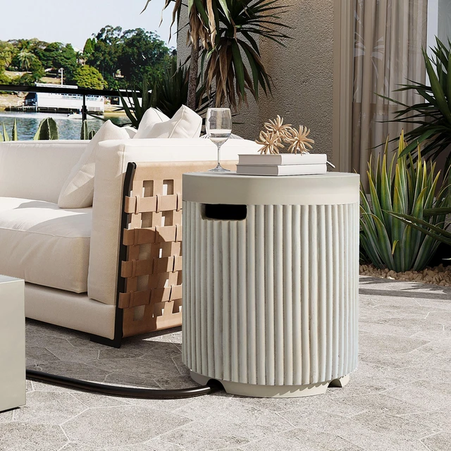 Main image of Outdoor Round Propane Tank Cover Table with Vertical Fluted Design, Cylinder Propane Tank Hideaway for 20 lb Gas 16.93