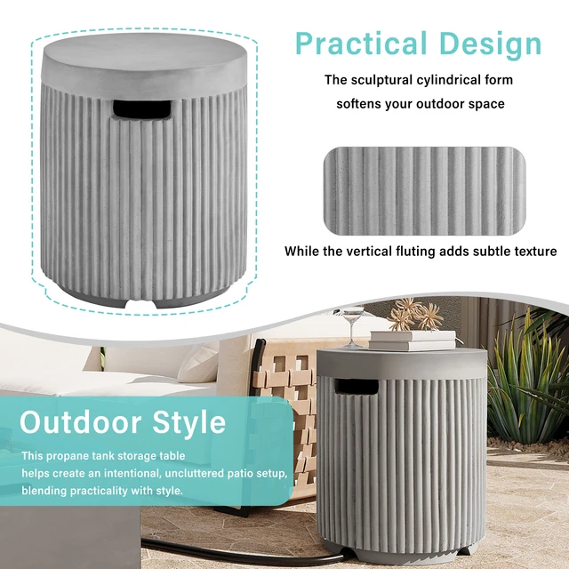 Alt view image 6 of 7 - Outdoor Round Propane Tank Cover Table with Vertical Fluted Design, Cylinder Propane Tank Hideaway for 20 lb Gas 16.93