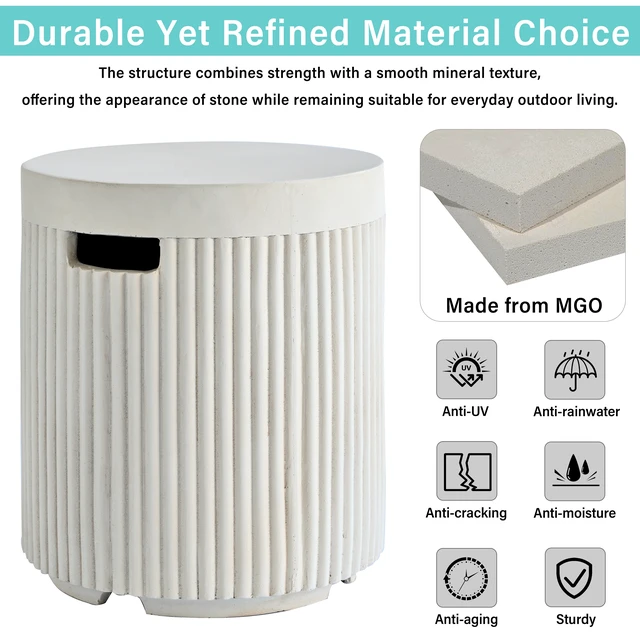 Alt view image 4 of 7 - Outdoor Round Propane Tank Cover Table with Vertical Fluted Design, Cylinder Propane Tank Hideaway for 20 lb Gas 16.93