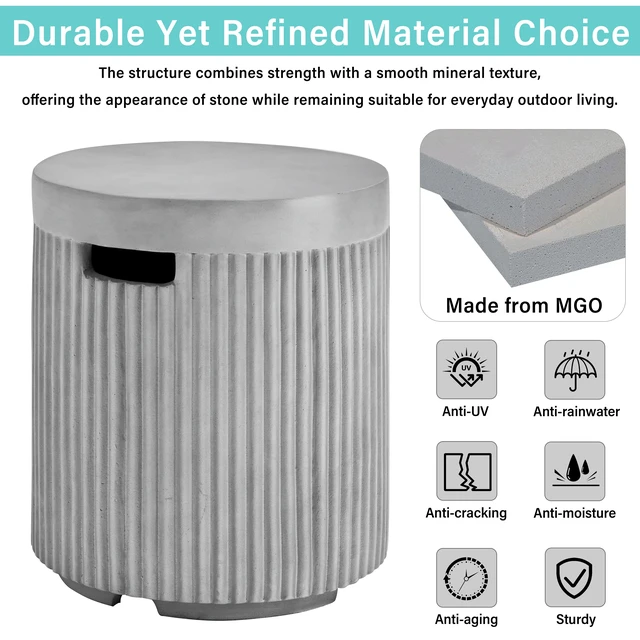 Alt view image 5 of 7 - Outdoor Round Propane Tank Cover Table with Vertical Fluted Design, Cylinder Propane Tank Hideaway for 20 lb Gas 16.93